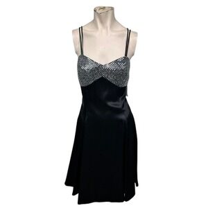 Black sequin satin mini dress
size 12